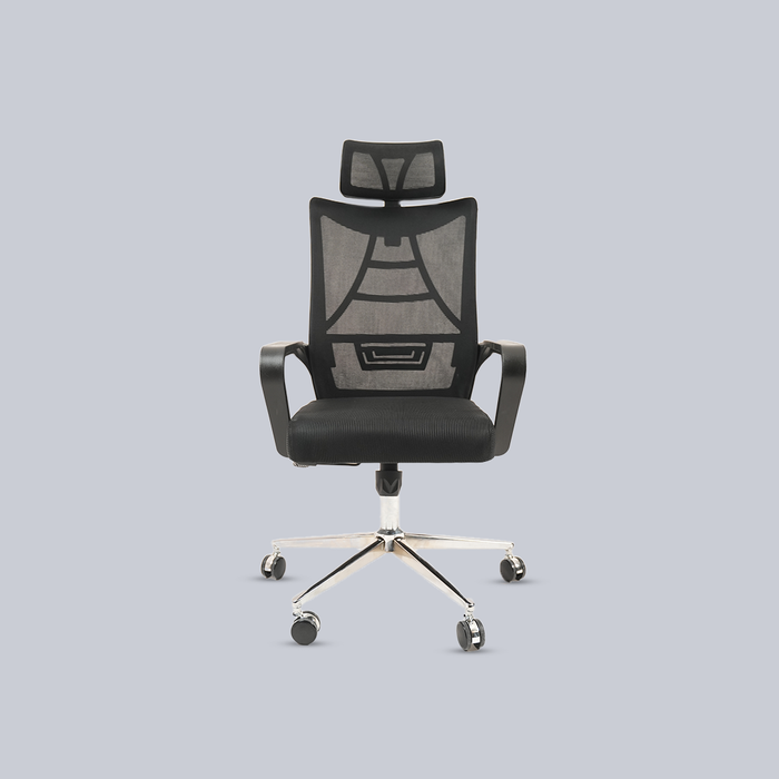 Ergonomic Black Mesh Office Chair with Headrest & Chrome Base (1 Remaining)
