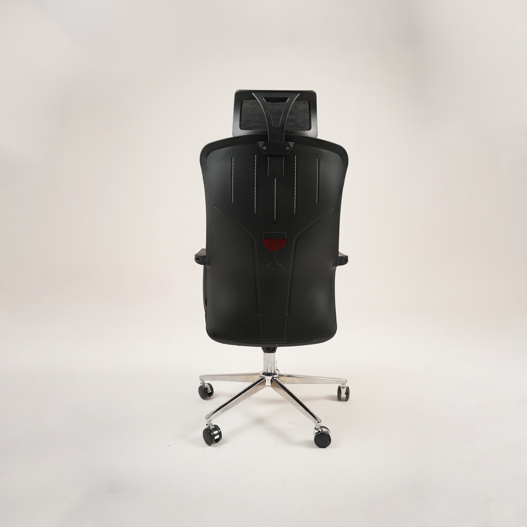 Ergonomic Black Mesh Office Chair with Headrest & Chrome Base