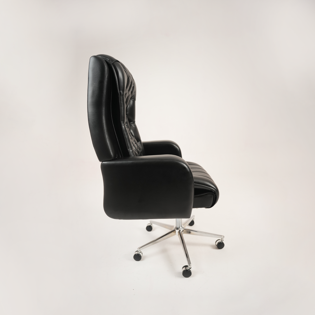 Luxury Black Tufted Executive Office Chair with Chrome Base