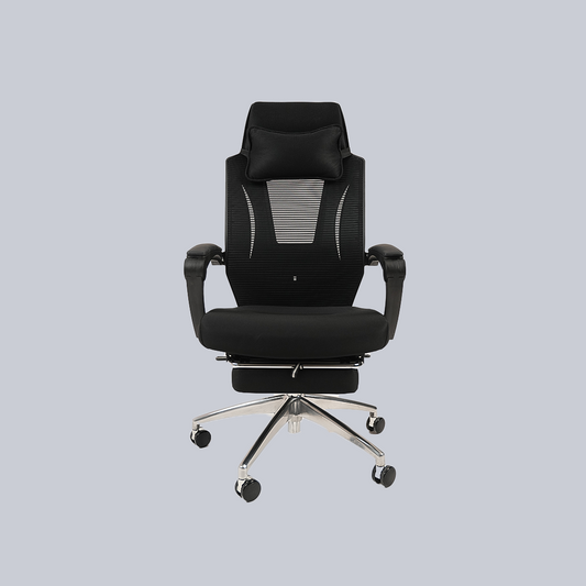 Ergonomic Black High-Back Mesh Office Chair with Headrest, Footrest and Chrome Base