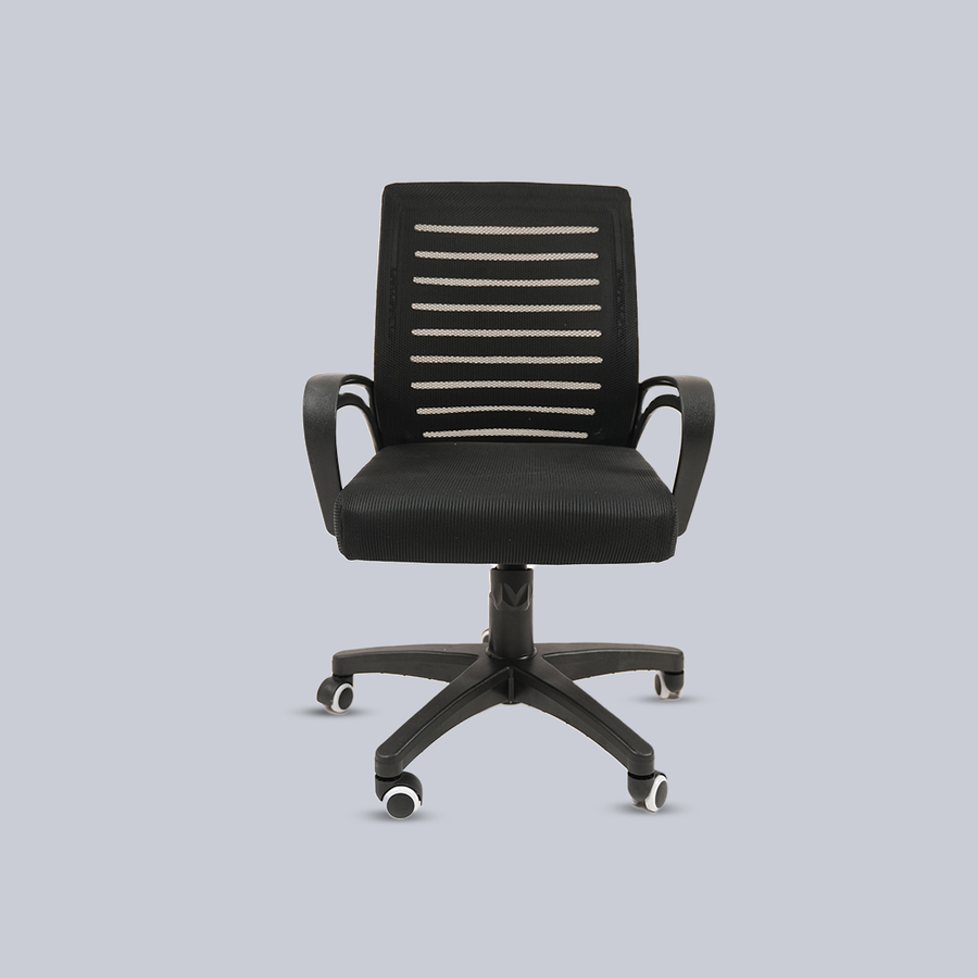 Black Mesh Office Chair with Armrests, Adjustable Height & Wheels