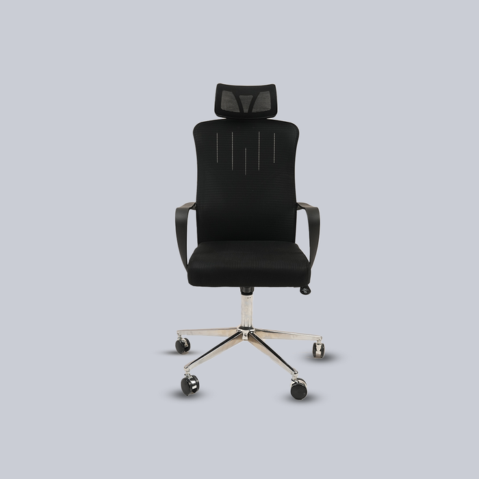Ergonomic Black Mesh Office Chair with Headrest & Chrome Base