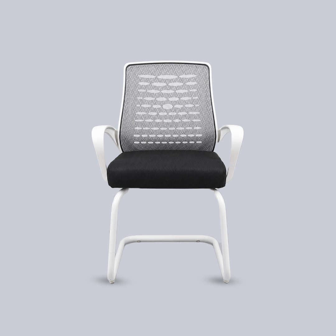 Modern White Mesh Visitor Office Chair with Cantilever Frame