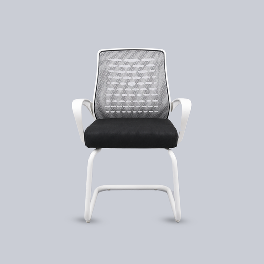 Modern White Mesh Visitor Office Chair with Cantilever Frame