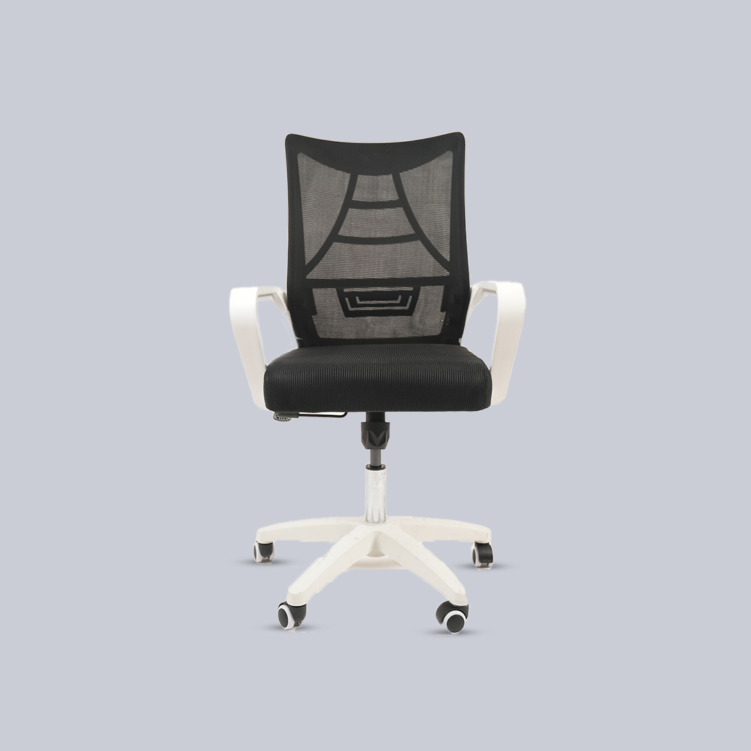 Ergonomic Black Mesh Office Chair with White Base & Lumbar Support (1 Remaining)