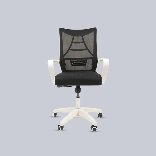 Ergonomic Black Mesh Office Chair with White Base & Lumbar Support (1 Remaining)