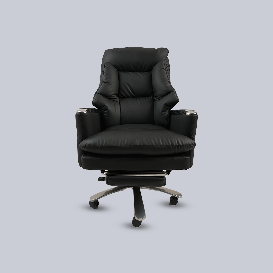 Luxury Black Executive Office Chair with Padded High Back, Footrest and Chrome Base
