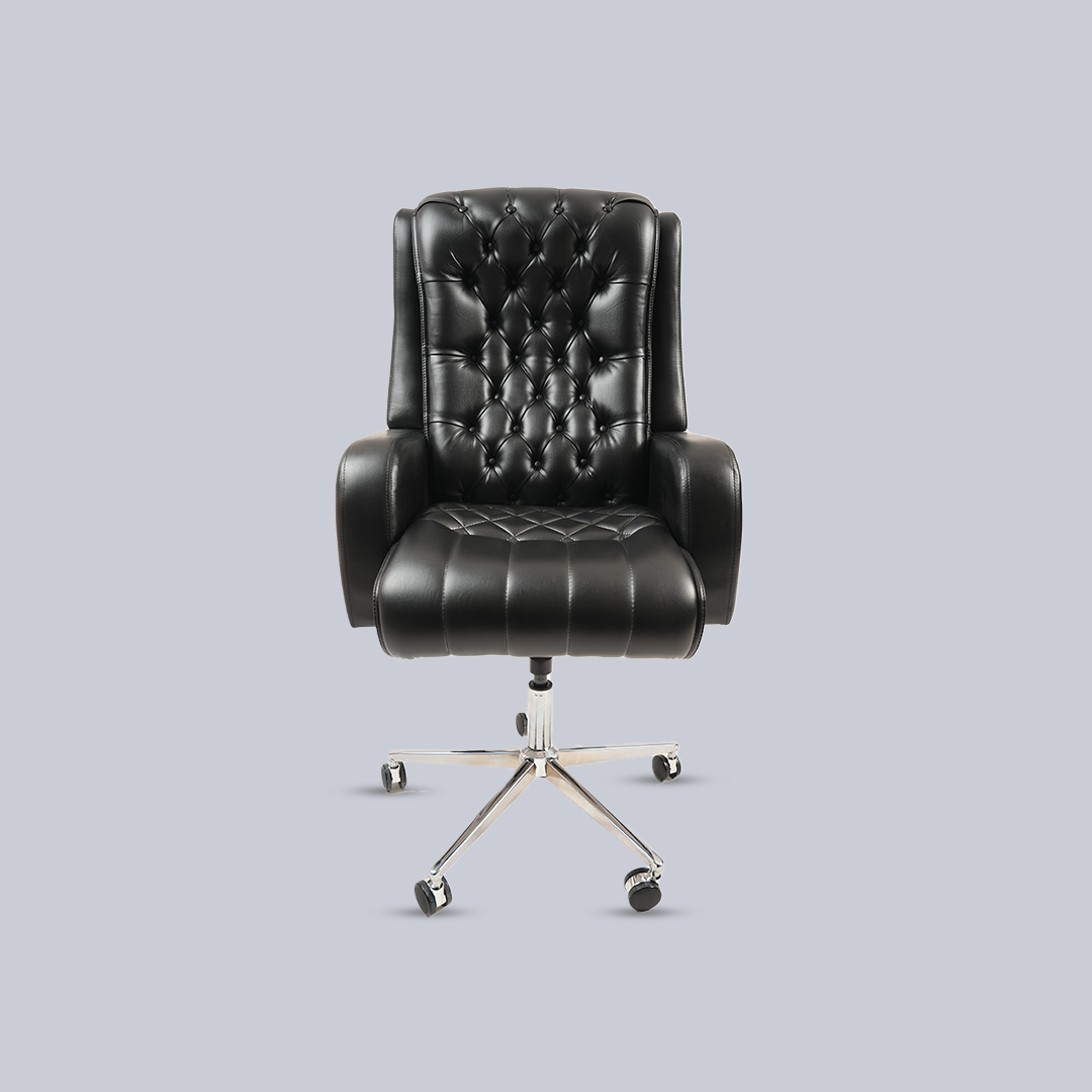 Luxury Black Tufted Executive Office Chair with Chrome Base