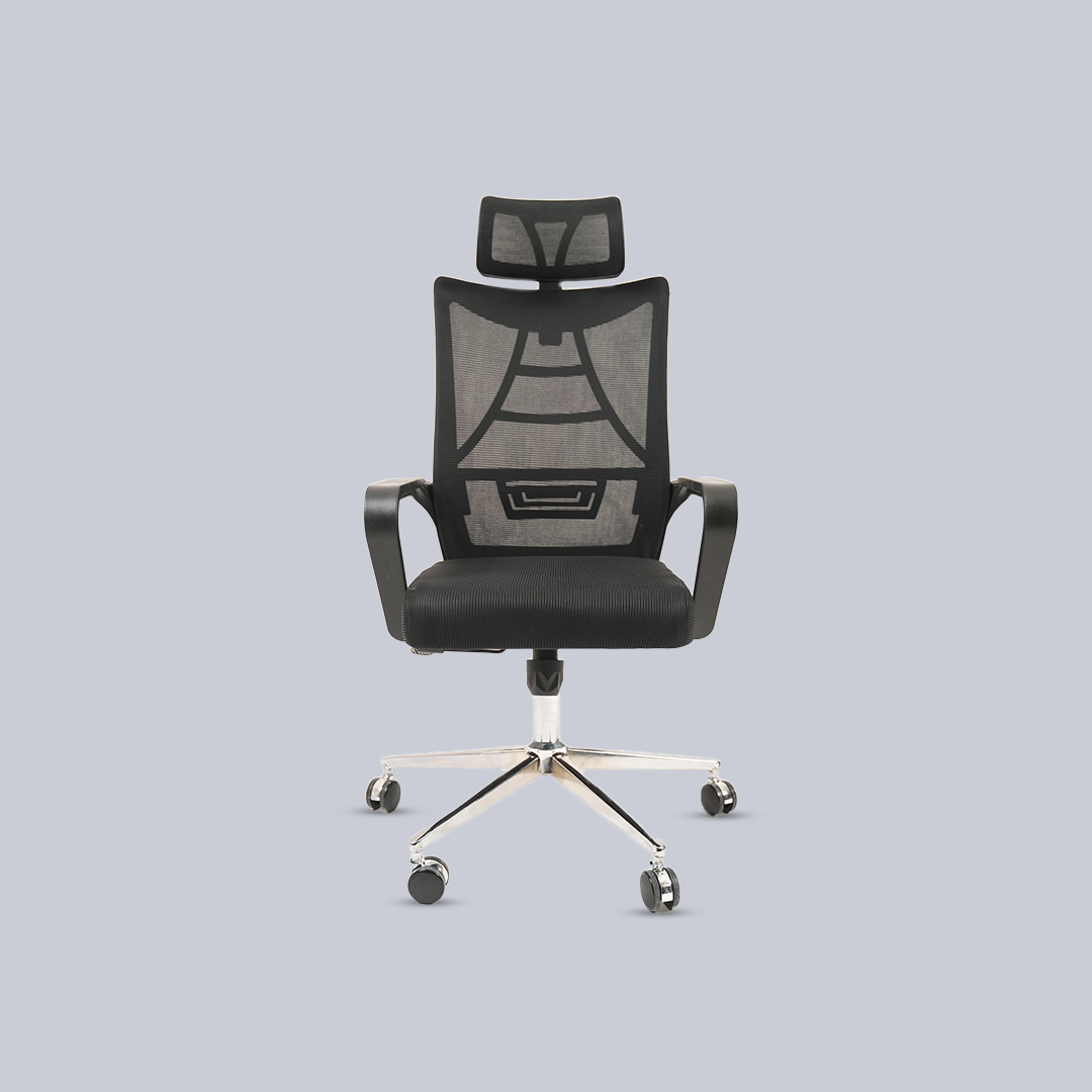 Ergonomic Black Mesh Office Chair with Headrest & Chrome Base
