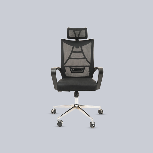 Ergonomic Black Mesh Office Chair with Headrest & Chrome Base (1 Remaining)