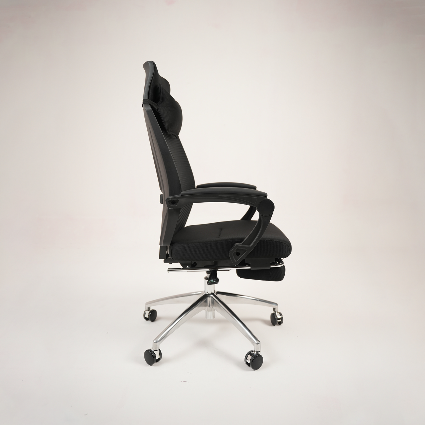 Ergonomic Black High-Back Mesh Office Chair with Headrest, Footrest and Chrome Base