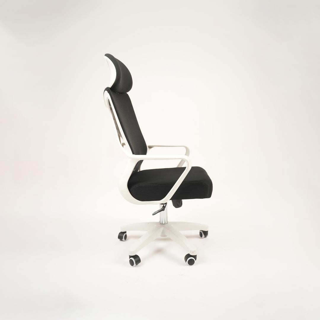 Ergonomic Black Mesh Office Chair with Headrest & White Base
