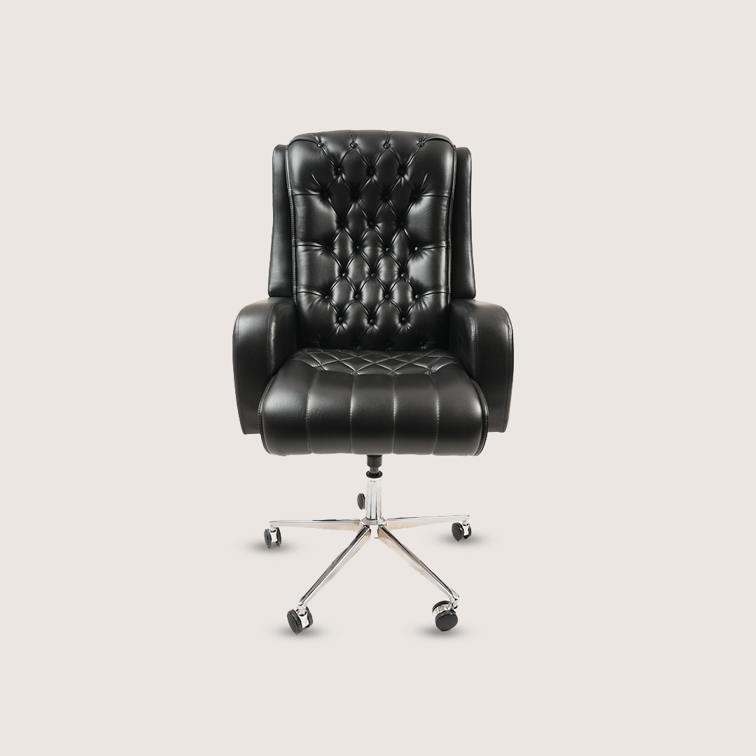 Luxury Black Tufted Executive Office Chair with Chrome Base
