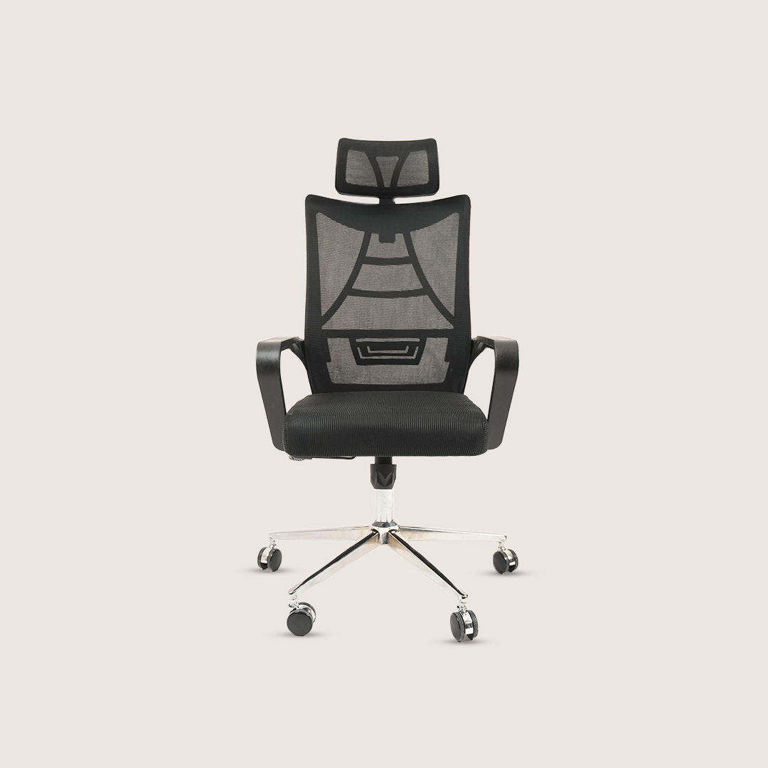 Ergonomic Black Mesh Office Chair with Headrest & Chrome Base (1 Remaining)