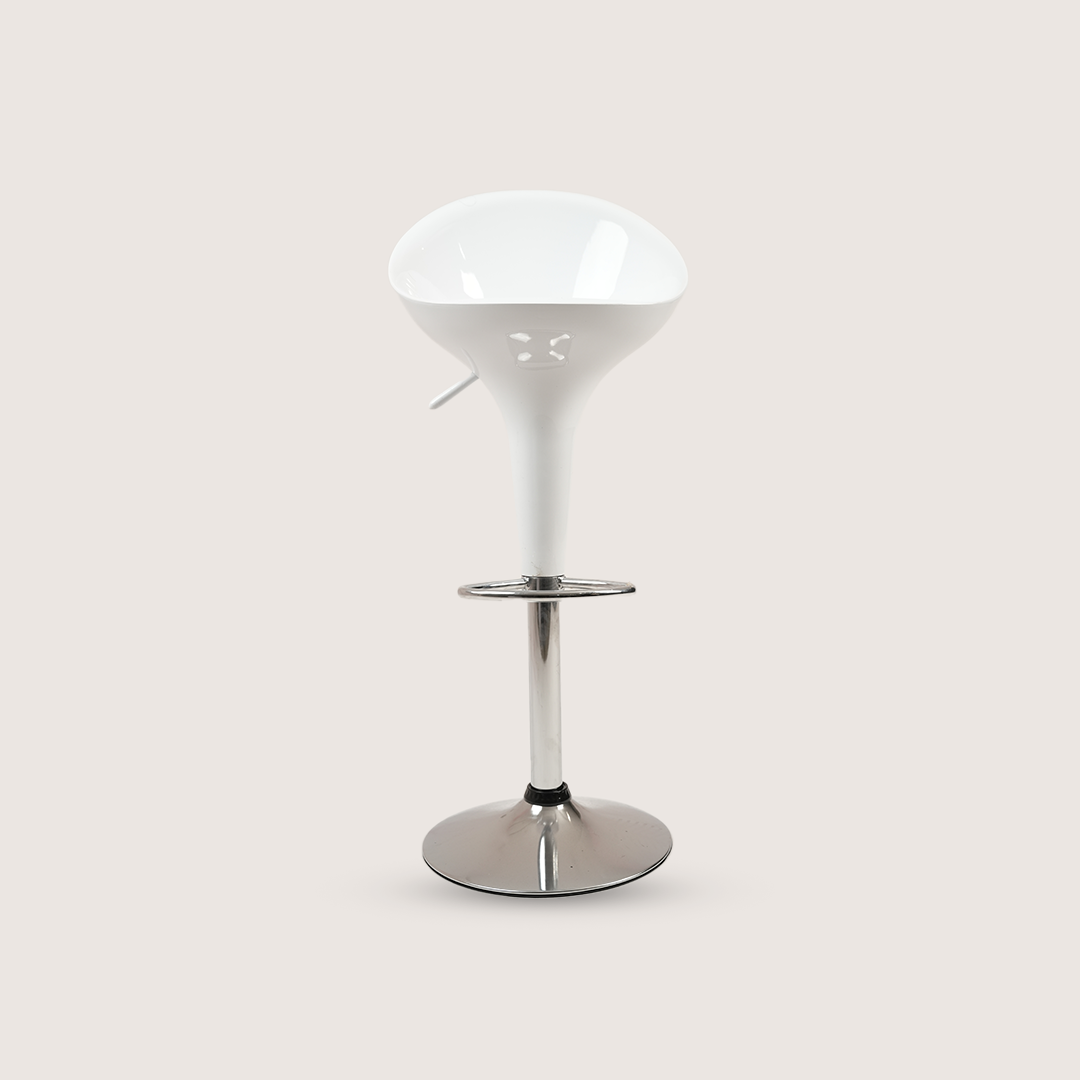 Modern White Adjustable Swivel Bar Stool with Chrome Base