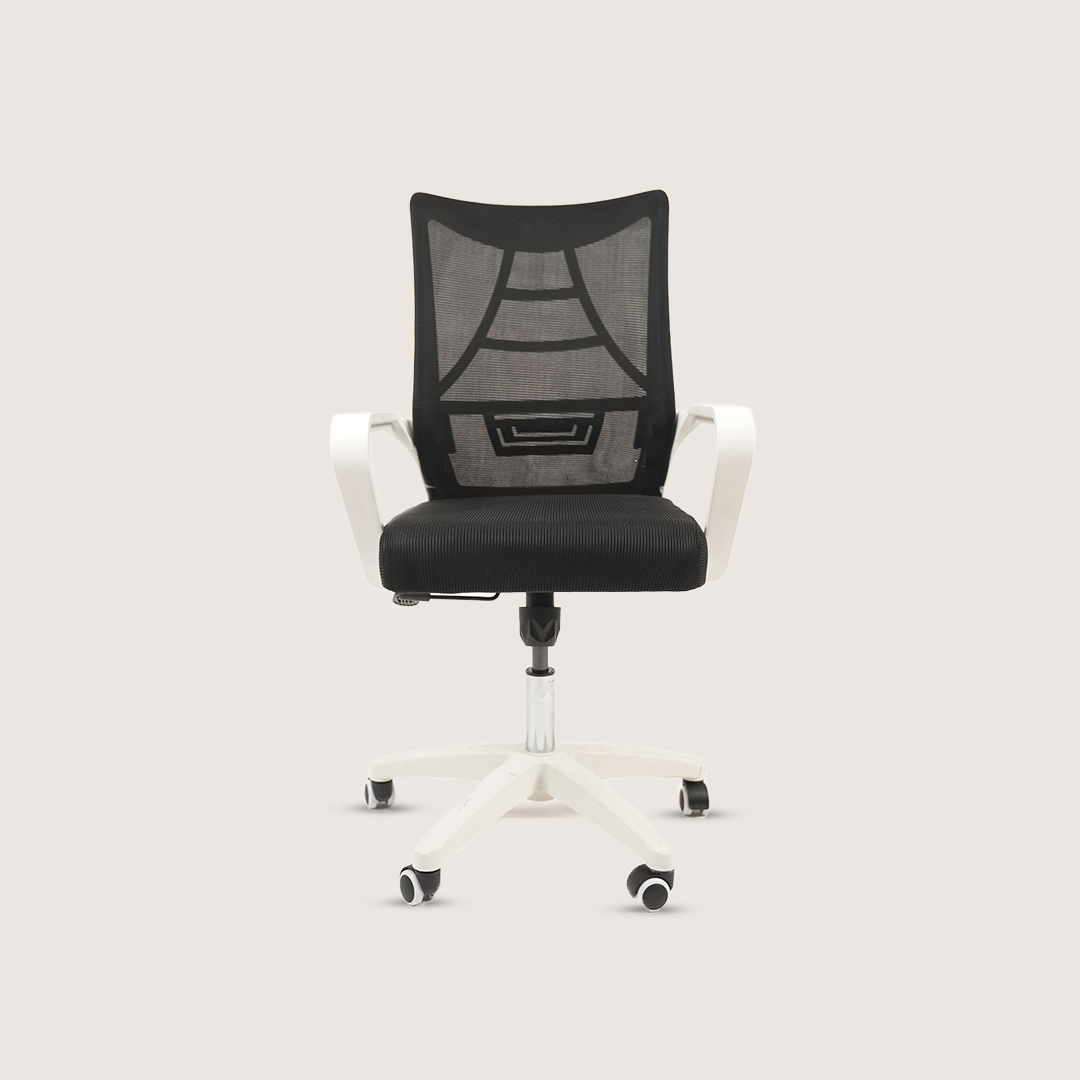 Ergonomic Black Mesh Office Chair with White Base & Lumbar Support alternate view