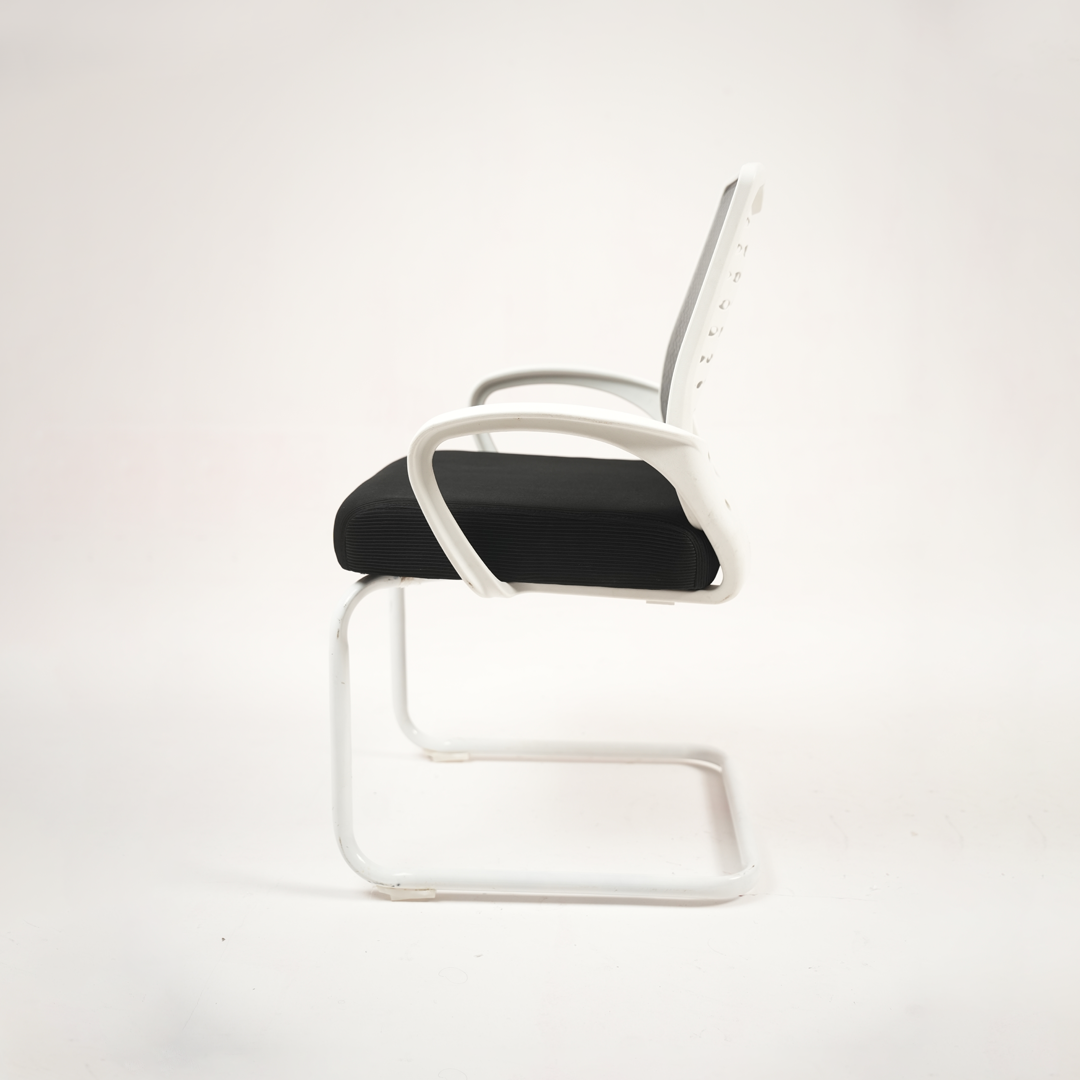 Modern White Mesh Visitor Office Chair with Cantilever Frame