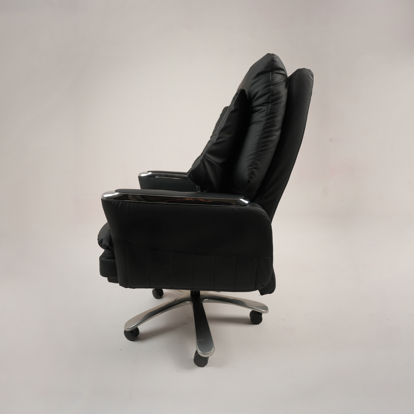 Luxury Black Executive Office Chair with Padded High Back, Footrest and Chrome Base