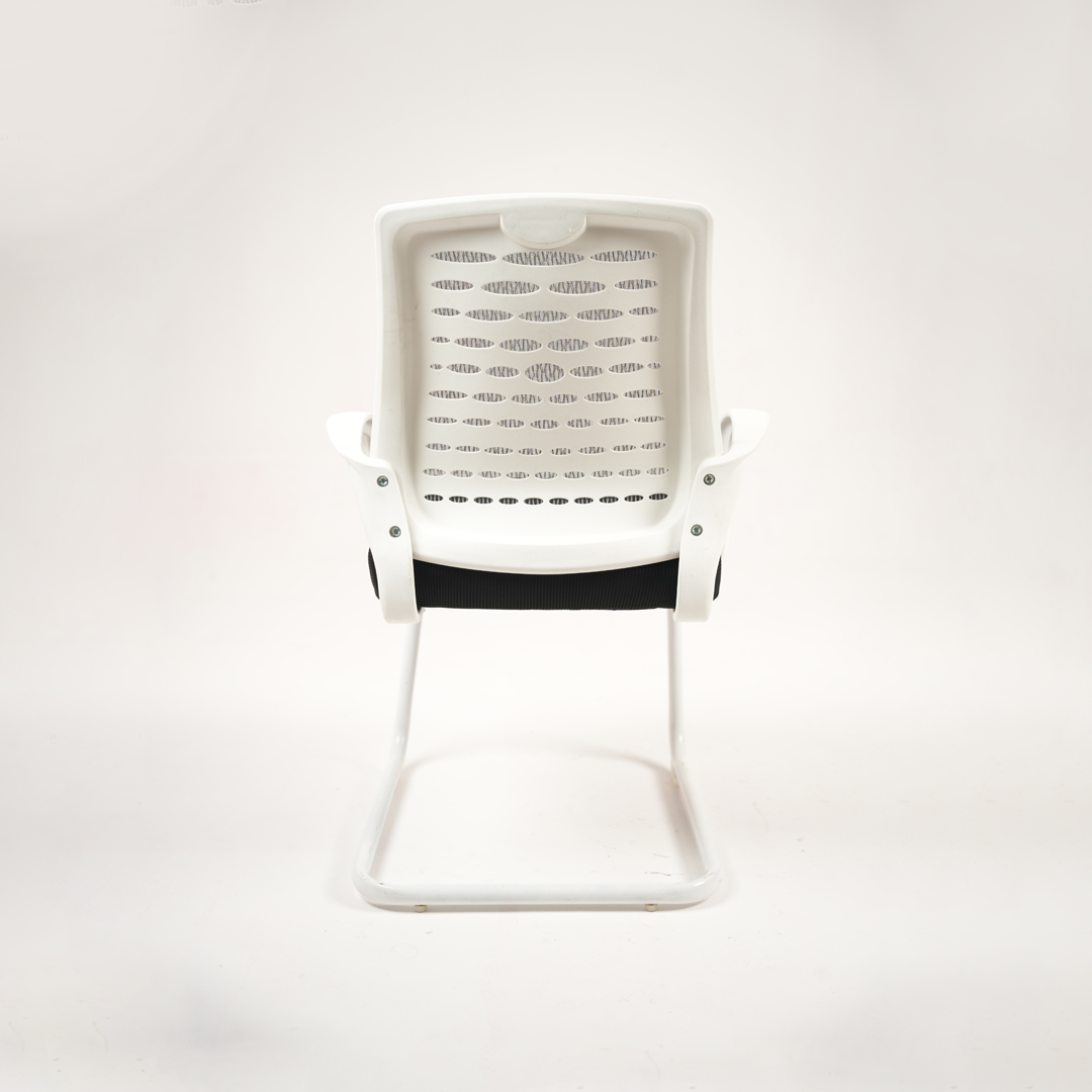 Modern White Mesh Visitor Office Chair with Cantilever Frame