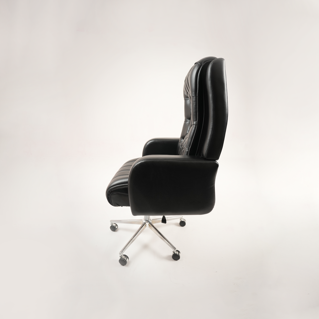 Luxury Black Tufted Executive Office Chair with Chrome Base