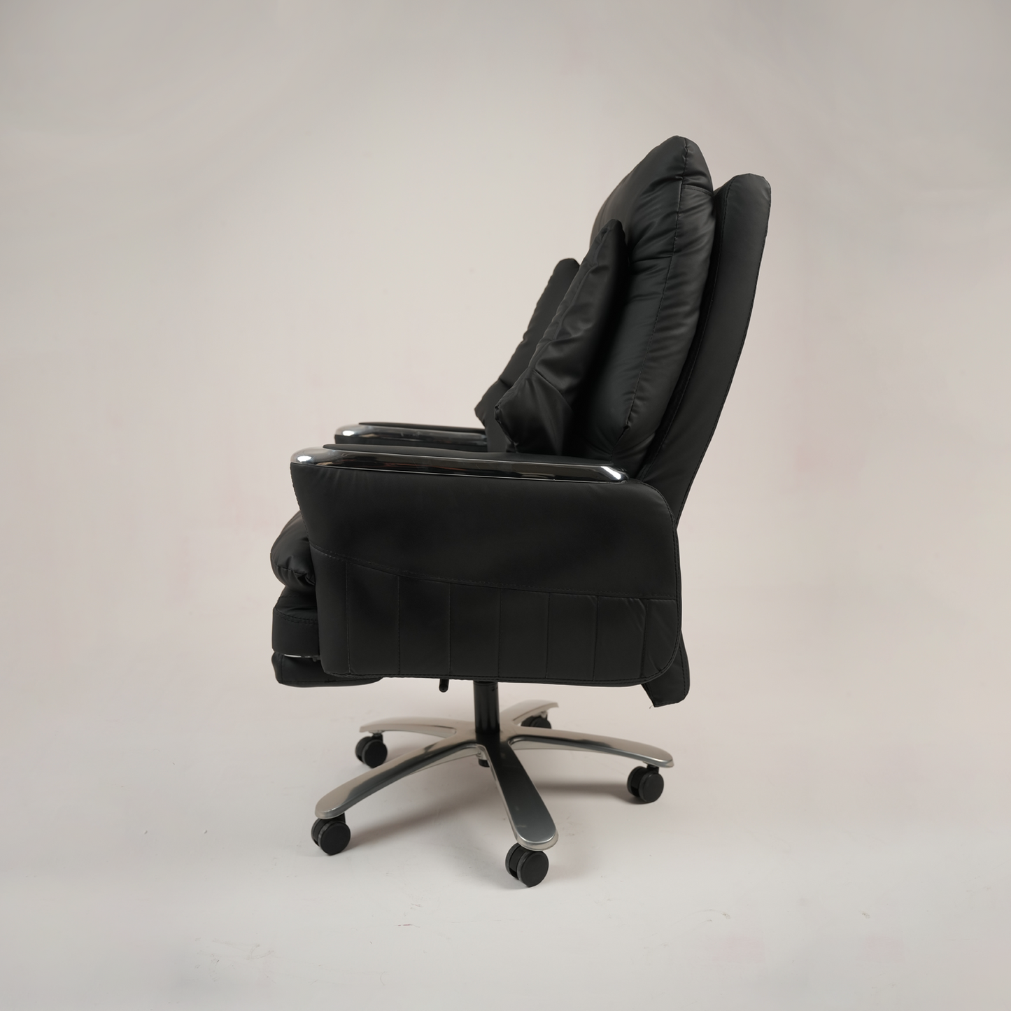 Luxury Black Executive Office Chair with Padded High Back, Footrest and Chrome Base