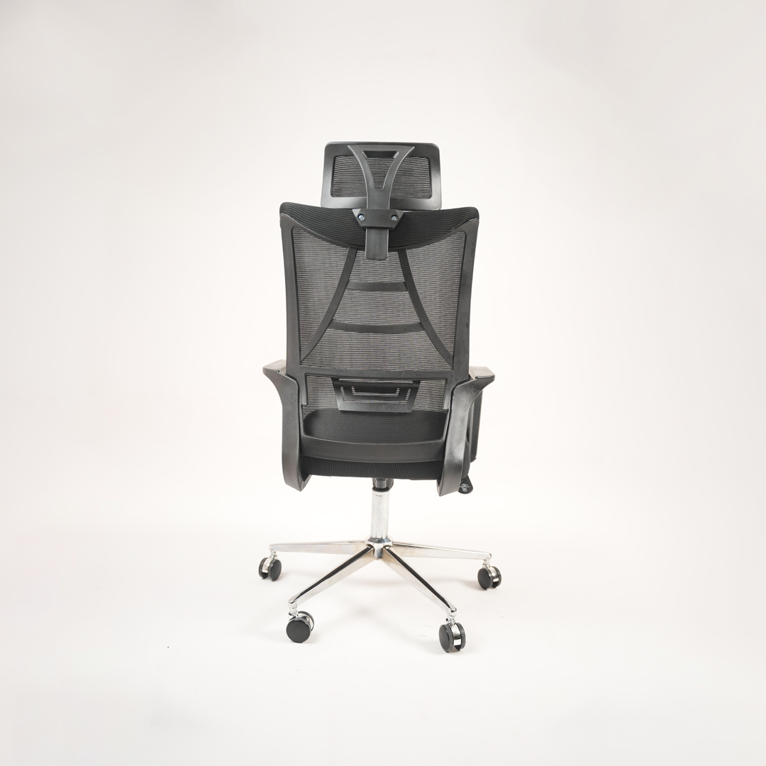 Ergonomic Black Mesh Office Chair with Headrest & Chrome Base (1 Remaining)