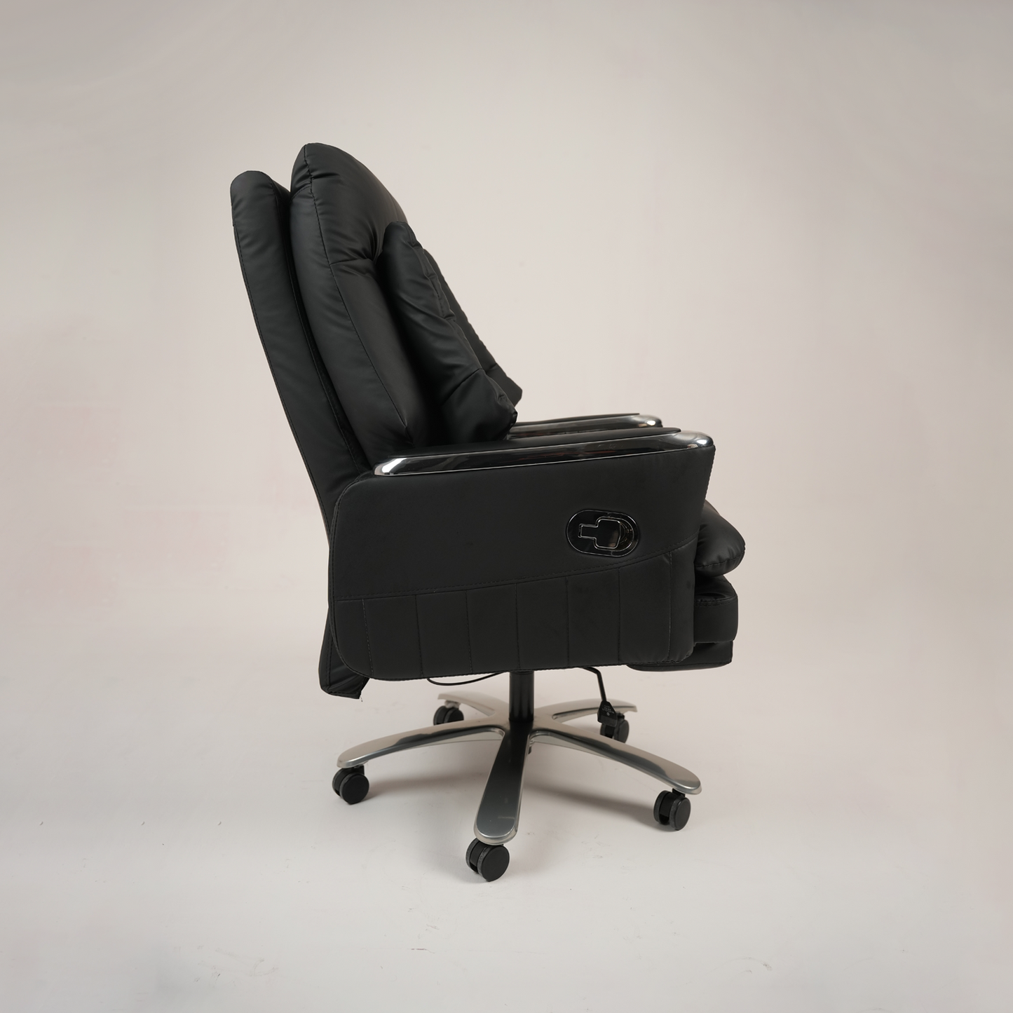 Luxury Black Executive Office Chair with Padded High Back, Footrest and Chrome Base