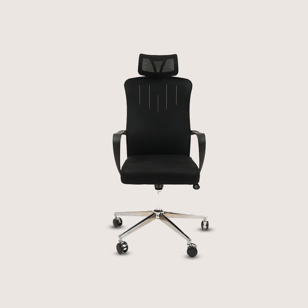 Ergonomic Black Mesh Office Chair with Headrest & Chrome Base