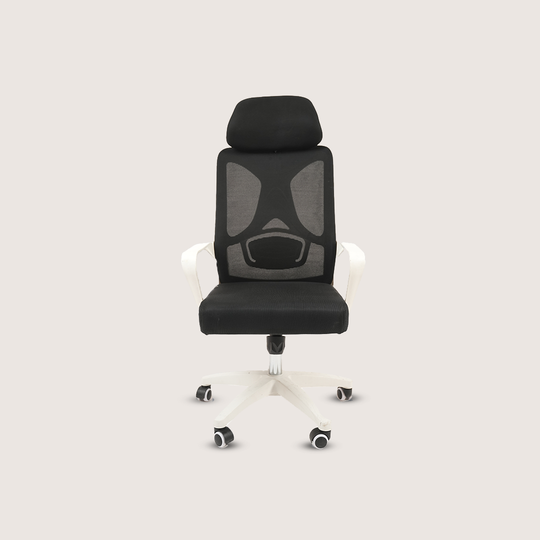 Ergonomic Black Mesh Office Chair with Headrest & White Base alternate view