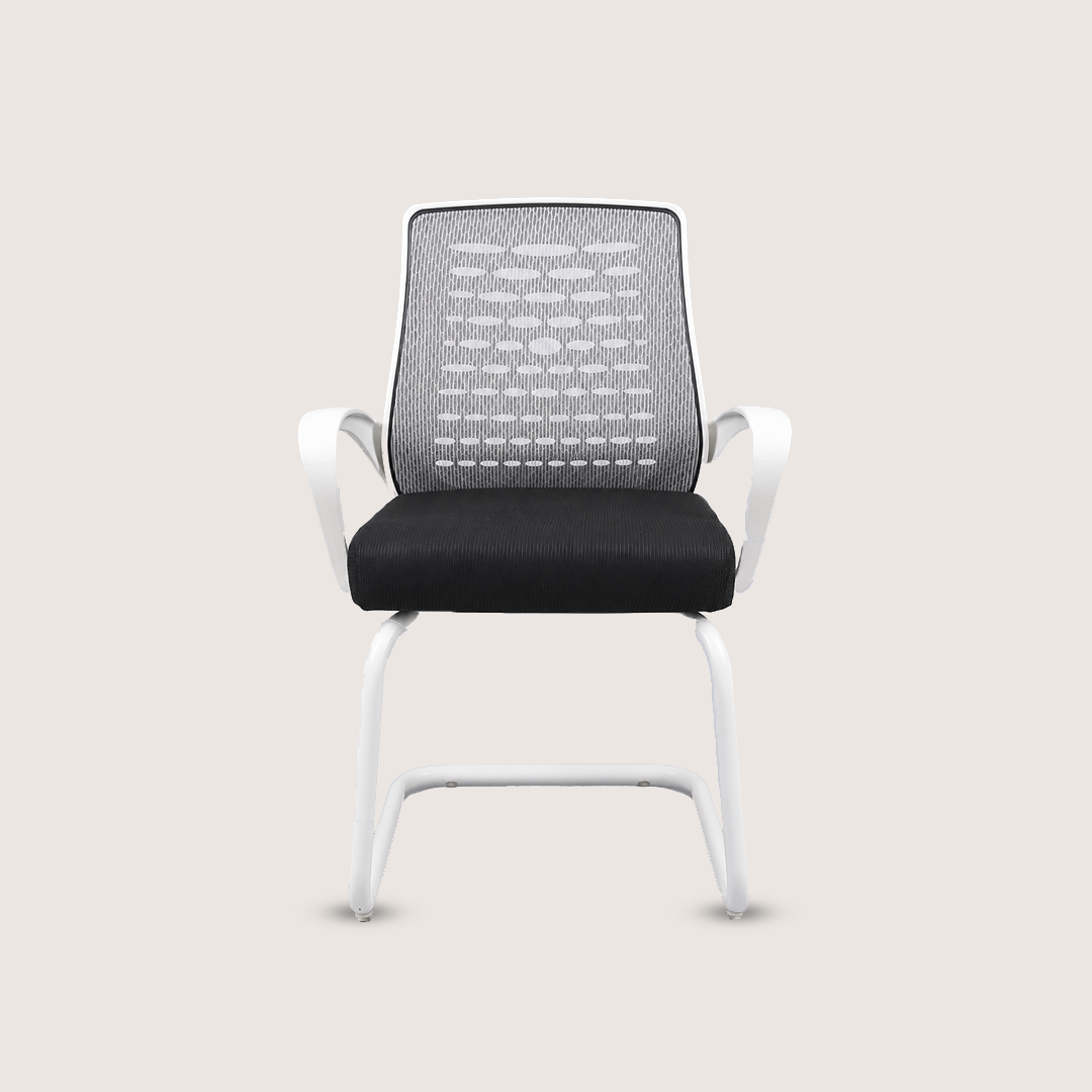 Modern White Mesh Visitor Office Chair with Cantilever Frame