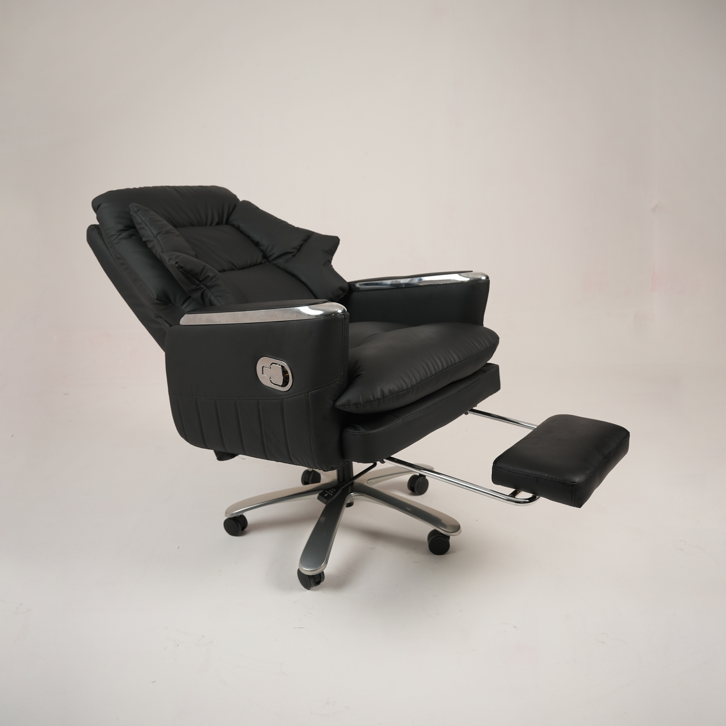 Luxury Black Executive Office Chair with Padded High Back, Footrest and Chrome Base