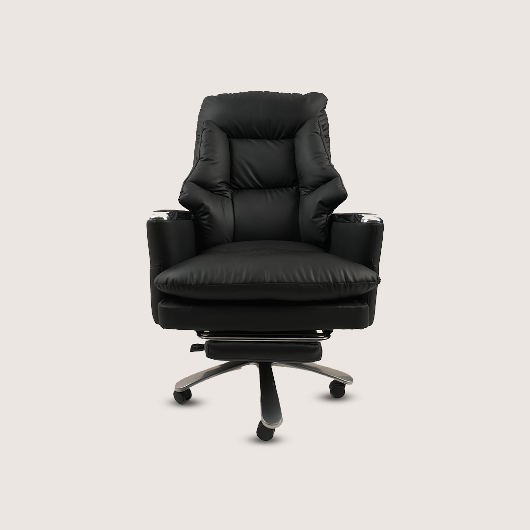Luxury Black Executive Office Chair with Padded High Back, Footrest and Chrome Base