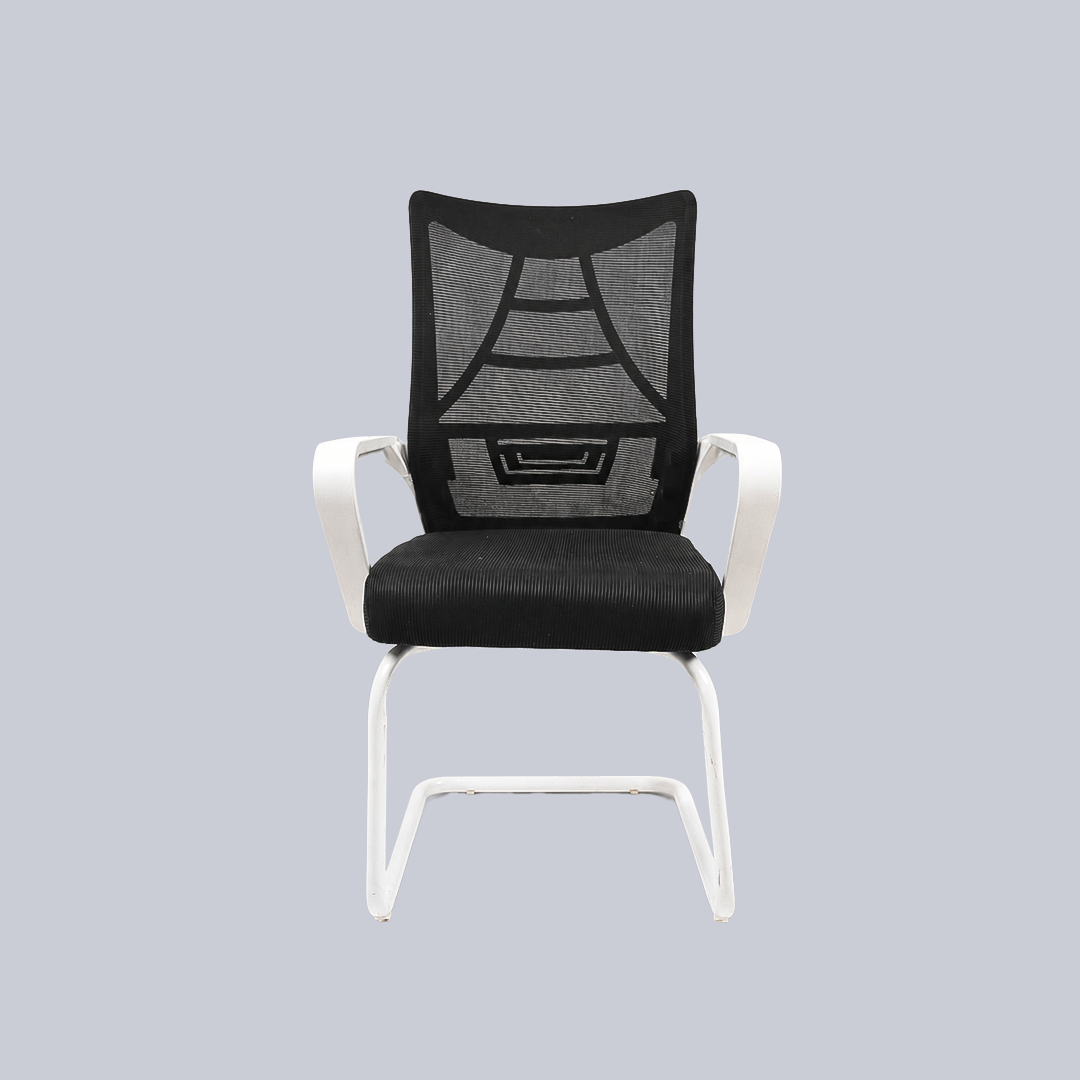 Ergonomic Black Mesh Office Visitor Chair with White Cantilever Frame