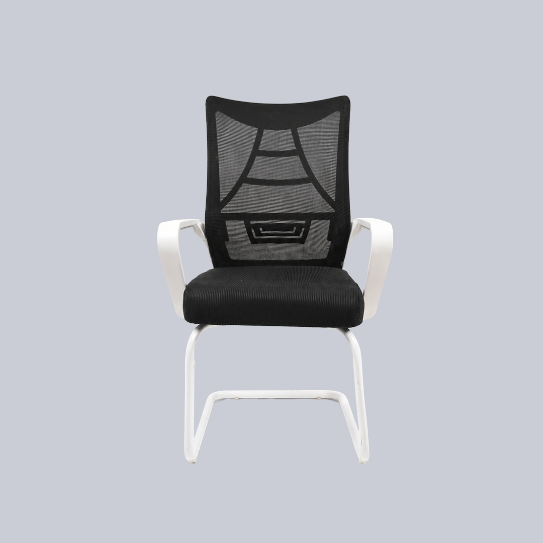 Ergonomic Black Mesh Office Visitor Chair with White Cantilever Frame